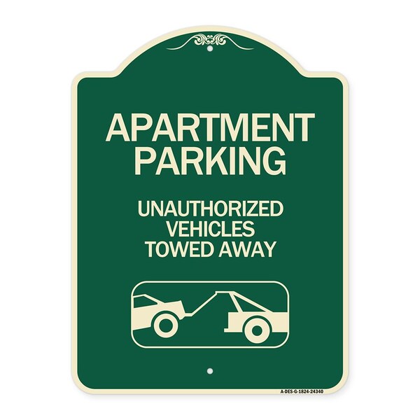 Apartment Parking Unauthorized Vehicles Towed Away Heavy-Gauge Alum Sign, 24" x 18", G-1824-24340